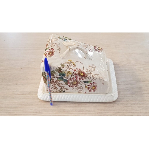 18 - Late Victorian cheese plate with cover – stamped V with floral decoration – 17cm x 19 x 15 overall