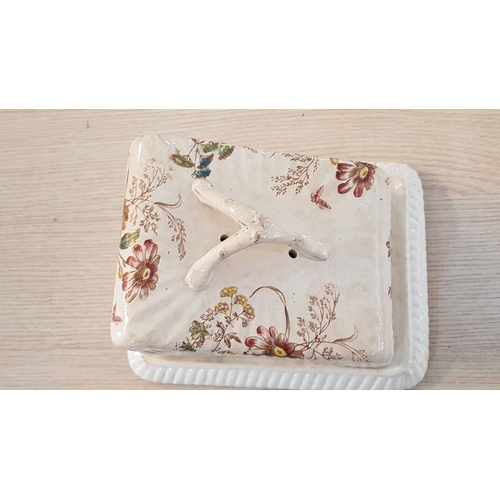 18 - Late Victorian cheese plate with cover – stamped V with floral decoration – 17cm x 19 x 15 overall