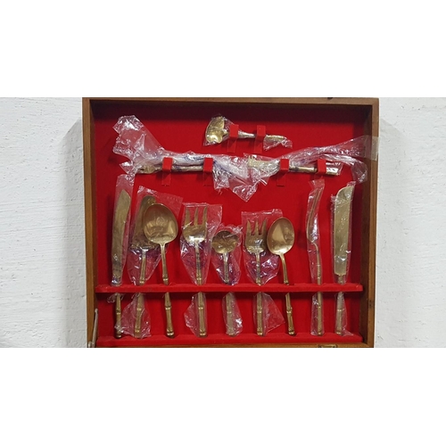 186 - Vintage Mid-Century Thailand Brass (Nickel Bronze) Approx. 140 Piece Cutlery Set with 'Bamboo' Style... 