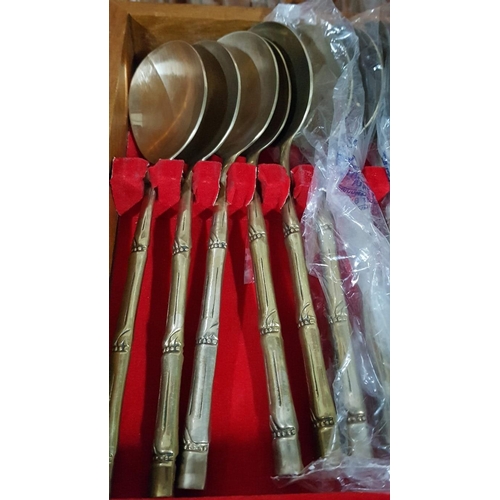 186 - Vintage Mid-Century Thailand Brass (Nickel Bronze) Approx. 140 Piece Cutlery Set with 'Bamboo' Style... 