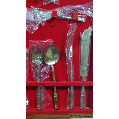 186 - Vintage Mid-Century Thailand Brass (Nickel Bronze) Approx. 140 Piece Cutlery Set with 'Bamboo' Style... 