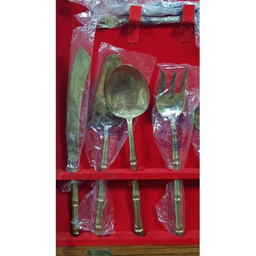 186 - Vintage Mid-Century Thailand Brass (Nickel Bronze) Approx. 140 Piece Cutlery Set with 'Bamboo' Style... 