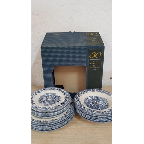 187 - 'Royal Wessex' 30 Pieces Dinner Service, Vintage Style, Blue & White with Hunting Pattern; 6 x Cups ... 