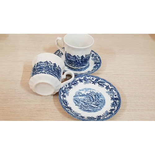 187 - 'Royal Wessex' 30 Pieces Dinner Service, Vintage Style, Blue & White with Hunting Pattern; 6 x Cups ... 