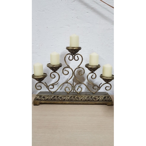 202 - Vintage Style Classic Golden 5-Arm Candelabra, (Approx. 50 x 36cm), Together with 5 x Cream Colour C... 