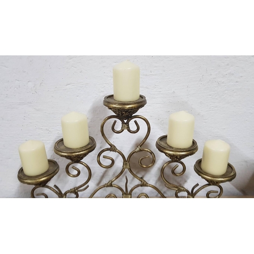 202 - Vintage Style Classic Golden 5-Arm Candelabra, (Approx. 50 x 36cm), Together with 5 x Cream Colour C... 