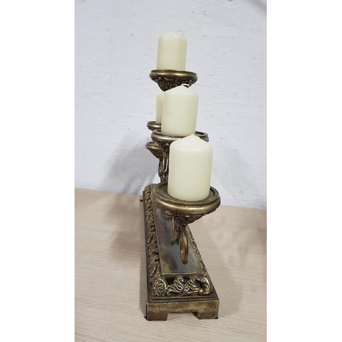 202 - Vintage Style Classic Golden 5-Arm Candelabra, (Approx. 50 x 36cm), Together with 5 x Cream Colour C... 