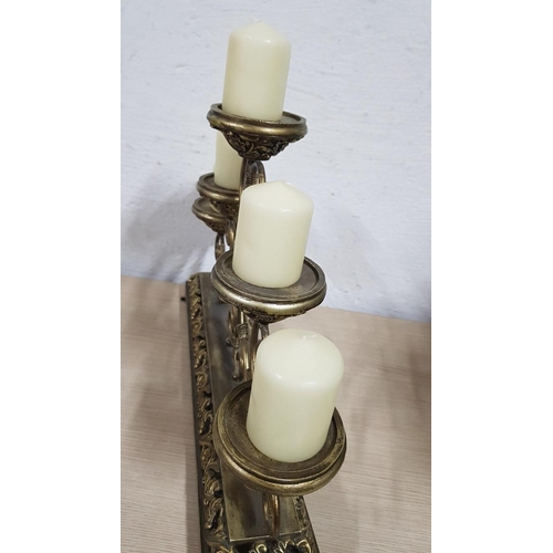 202 - Vintage Style Classic Golden 5-Arm Candelabra, (Approx. 50 x 36cm), Together with 5 x Cream Colour C... 