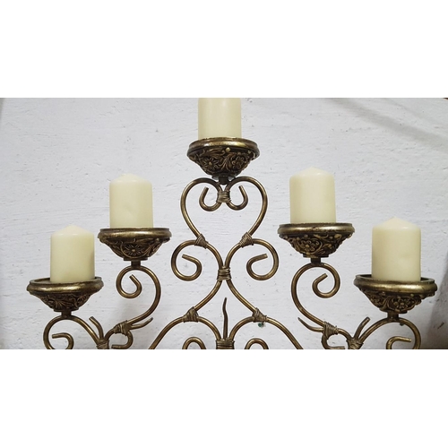 202 - Vintage Style Classic Golden 5-Arm Candelabra, (Approx. 50 x 36cm), Together with 5 x Cream Colour C... 