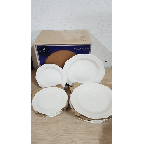 255 - Churchill 'Artic White' Crockery, 19 Piece Set; 6 x Dinner Plates, 6 x Soup Bowls, 6 x Side Plates, ... 