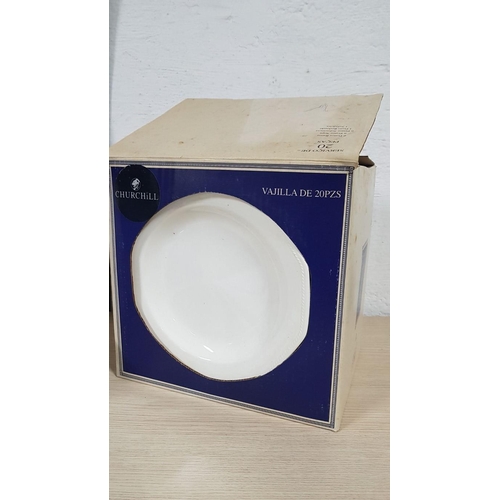 255 - Churchill 'Artic White' Crockery, 19 Piece Set; 6 x Dinner Plates, 6 x Soup Bowls, 6 x Side Plates, ... 