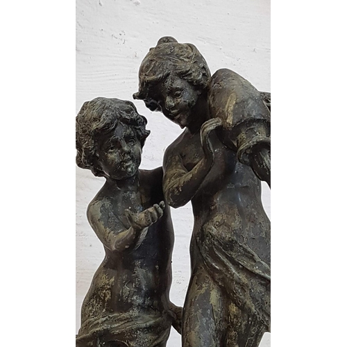 257 - Replica of Art Deco Aug. Moreau, Paris, 'Children with Water Vase' Metal Sculpture on Marble Base, (... 