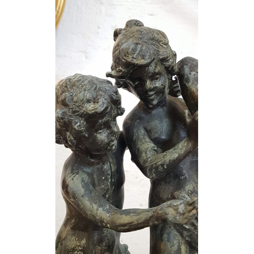 257 - Replica of Art Deco Aug. Moreau, Paris, 'Children with Water Vase' Metal Sculpture on Marble Base, (... 