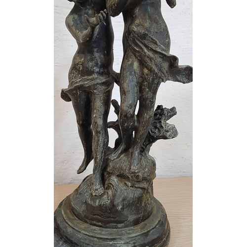 257 - Replica of Art Deco Aug. Moreau, Paris, 'Children with Water Vase' Metal Sculpture on Marble Base, (... 