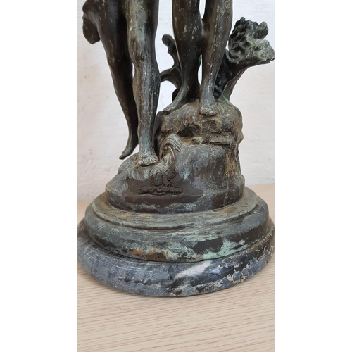 257 - Replica of Art Deco Aug. Moreau, Paris, 'Children with Water Vase' Metal Sculpture on Marble Base, (... 