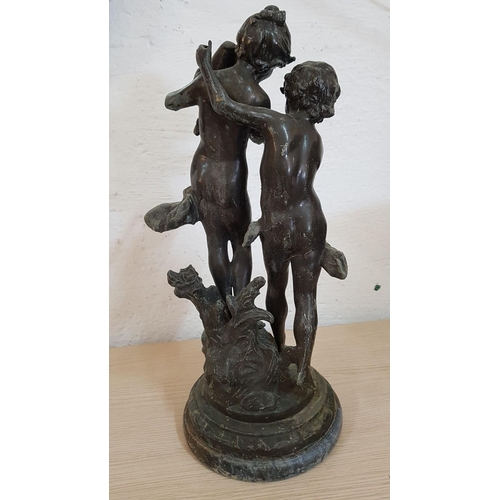 257 - Replica of Art Deco Aug. Moreau, Paris, 'Children with Water Vase' Metal Sculpture on Marble Base, (... 