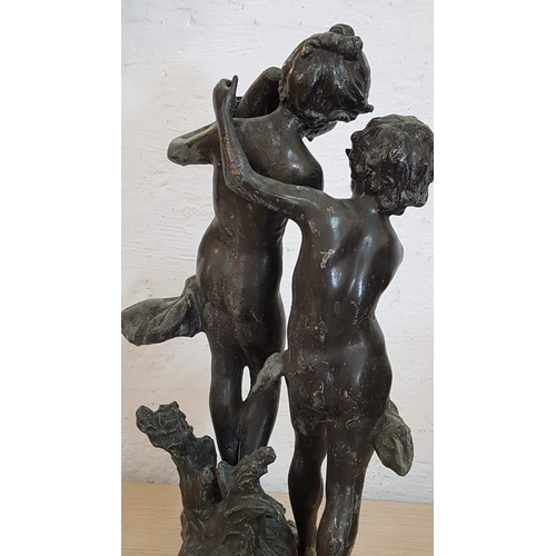 257 - Replica of Art Deco Aug. Moreau, Paris, 'Children with Water Vase' Metal Sculpture on Marble Base, (... 