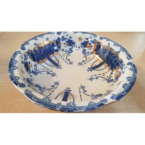 27 - WWR & Co of Staffordshire wash bowl and pitcher.  Oriental style, blue flow with gold highlights – b... 