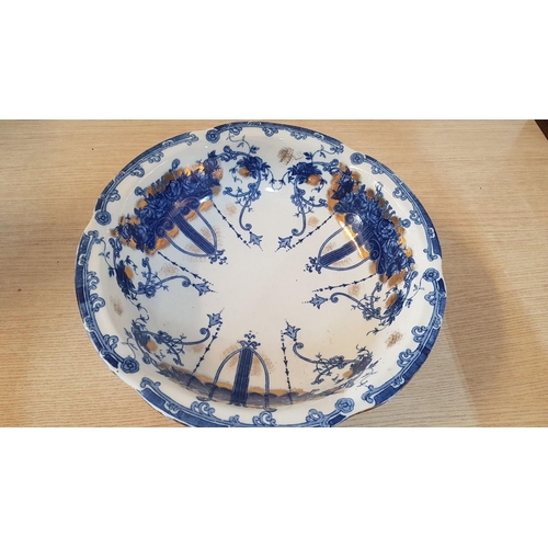 27 - WWR & Co of Staffordshire wash bowl and pitcher.  Oriental style, blue flow with gold highlights – b... 