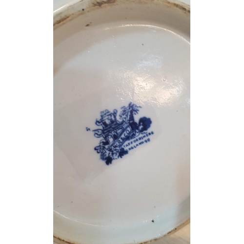 27 - WWR & Co of Staffordshire wash bowl and pitcher.  Oriental style, blue flow with gold highlights – b... 