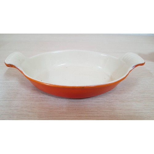 29 - Le Creuset Style Cast Iron Enameled Orange Dishes, (Approx. 20 x 15cm and 24 x 18cm), (2)