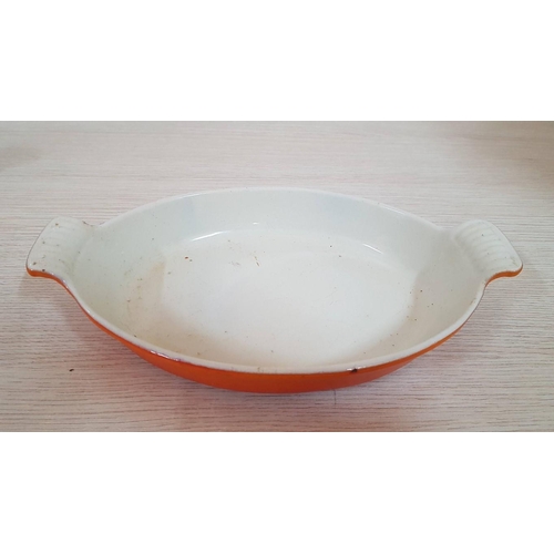 29 - Le Creuset Style Cast Iron Enameled Orange Dishes, (Approx. 20 x 15cm and 24 x 18cm), (2)