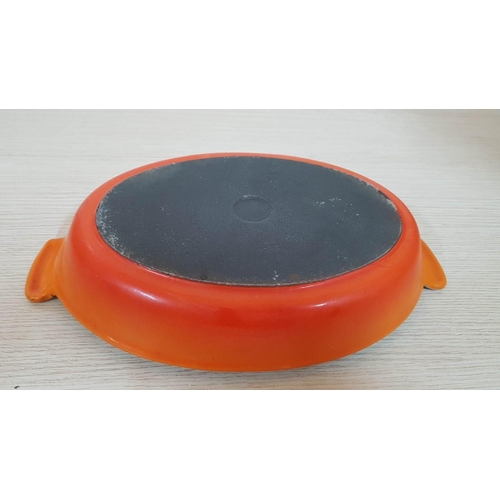 29 - Le Creuset Style Cast Iron Enameled Orange Dishes, (Approx. 20 x 15cm and 24 x 18cm), (2)