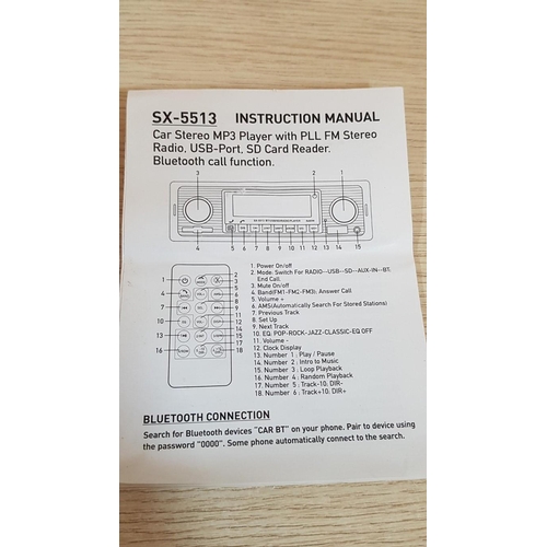 368 - Car Radio, SX-5513; Car Stereo MP3 Player with FM Stereo, USB Port, SD Card Reader, Bluetooth Call F... 