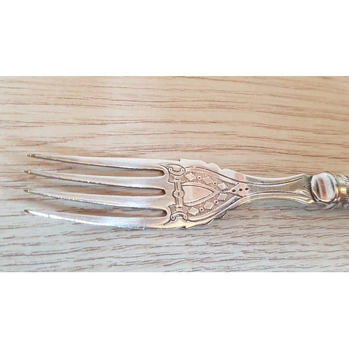 377 - Vintage Highly Ornate Silver Plated Fish Cutlery with Holder; 6 x Knives and 6 x Forks, (a/f)