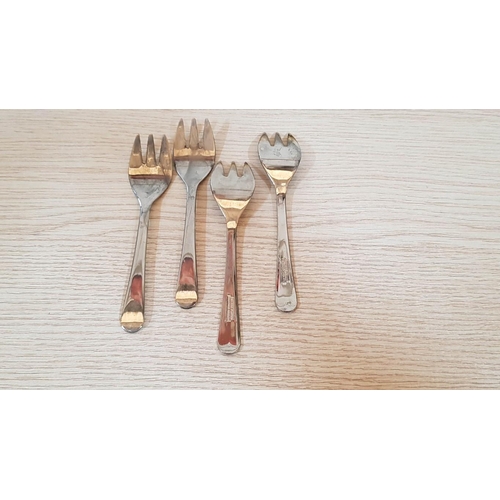 378 - Retro Style Sheffield (England) Flatware; 4 x Silver Plated Desert or Appetizer Forks and Stainless ... 