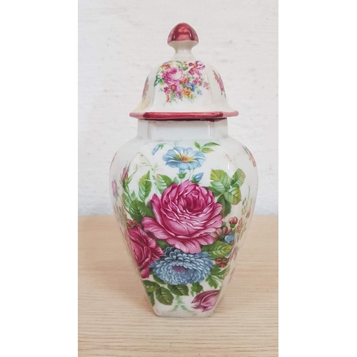 386 - Aurora Ceramic Floral Pattern Vase / Urn with Lid, (Made in Italy), (Approx. H: 23cm)