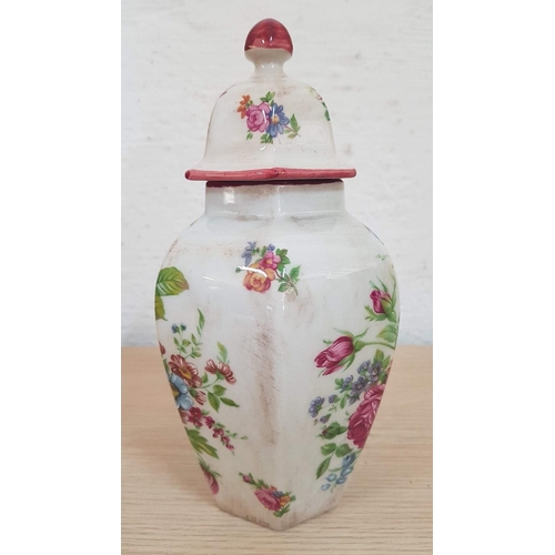 386 - Aurora Ceramic Floral Pattern Vase / Urn with Lid, (Made in Italy), (Approx. H: 23cm)