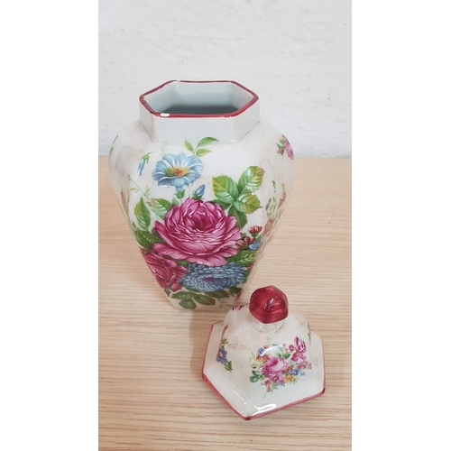 386 - Aurora Ceramic Floral Pattern Vase / Urn with Lid, (Made in Italy), (Approx. H: 23cm)