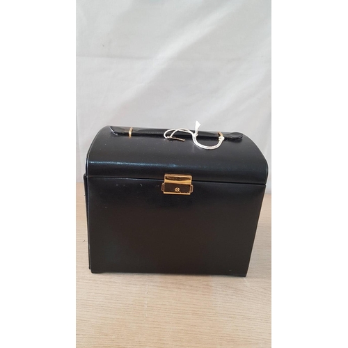 52 - Large black jewellery box with small travel box inside and mirror, incorporating multiple jewellery ... 