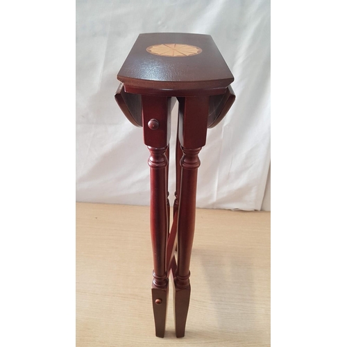 62 - Inlaid gate legged display/side table with drop leaf top – 30cm diameter and 61 cm high