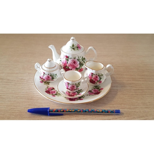 63 - Miniature Rose Patterned porcelain Tea service for 1 on a tray – Blue Waters of Staffordshire fine b... 