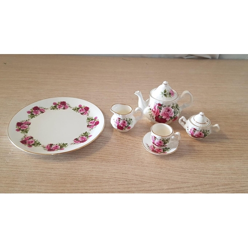 63 - Miniature Rose Patterned porcelain Tea service for 1 on a tray – Blue Waters of Staffordshire fine b... 