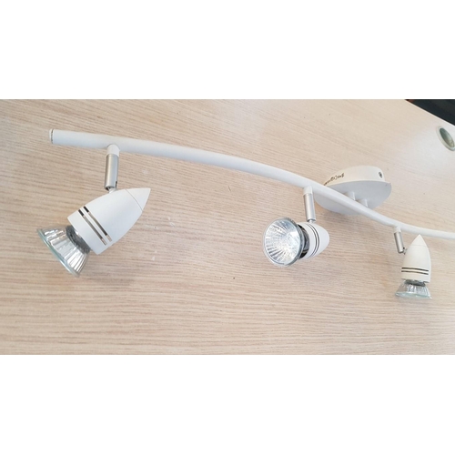 68 - Unused white ceiling light with 4 adjustable down lighters – 75 cm long and 2 brass coloured individ... 