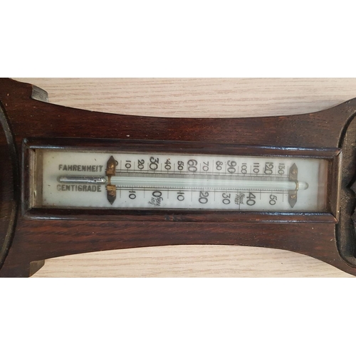 73 - Wall hanging aneroid barometer with beveled glass and thermometer – 59cm x 20 overall