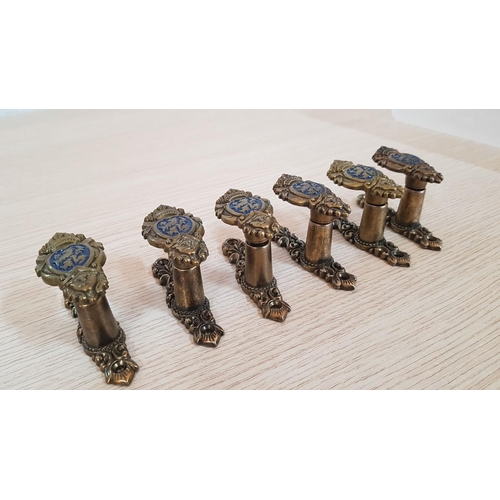 358 - Brass Effect Heraldic Crest Sword Hangers, (Set of 6)