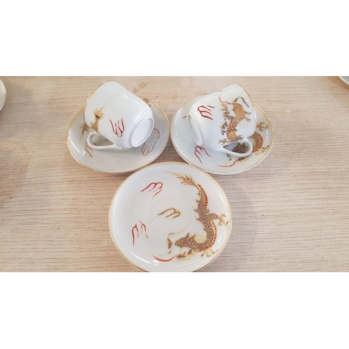 57 - Vintage Fairyland Japanese porcelain hand painted Moriage with lithograph Geisha – 12 cups, 12 sauce... 