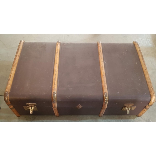 78 - Mid 1950’s wooden bound shipping trunk with working case locks – 97cm x 55 x 33