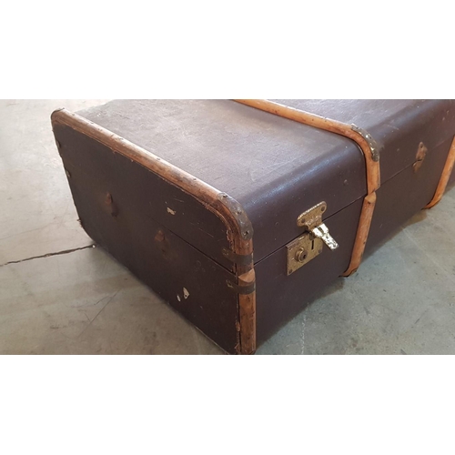 78 - Mid 1950’s wooden bound shipping trunk with working case locks – 97cm x 55 x 33