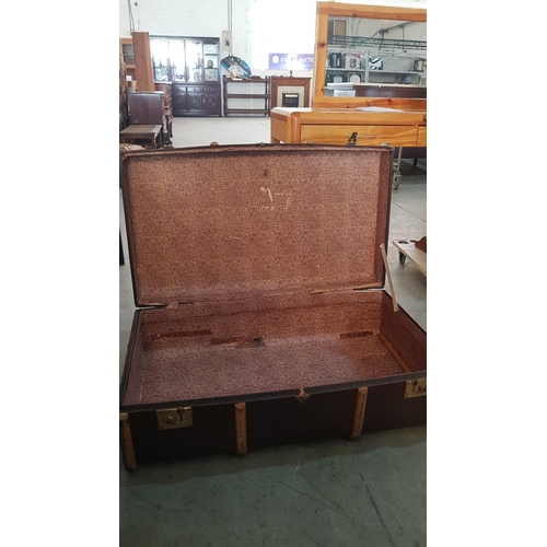 78 - Mid 1950’s wooden bound shipping trunk with working case locks – 97cm x 55 x 33