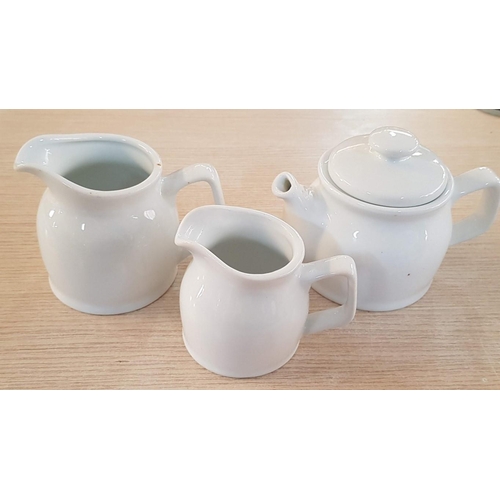 79 - Selection of white porcelain breakfast ware – 2 jugs, 2 butter dishes, pickle pot, 2 creamers, prese... 