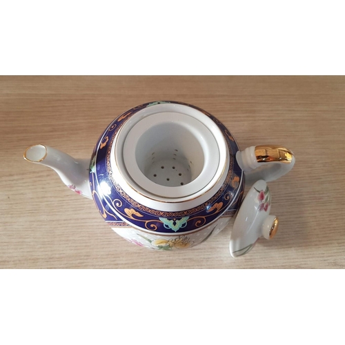 448 - Porcelain Tea Pot with Floral Pattern and Tea Strainer