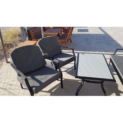 453 - Garden / Patio Set; Metal Frame 2 Seat Sofa and 2 x Matching Armchairs with Grey Seat & Backrest Cus... 