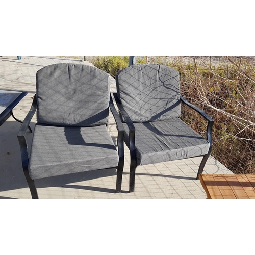 453 - Garden / Patio Set; Metal Frame 2 Seat Sofa and 2 x Matching Armchairs with Grey Seat & Backrest Cus... 