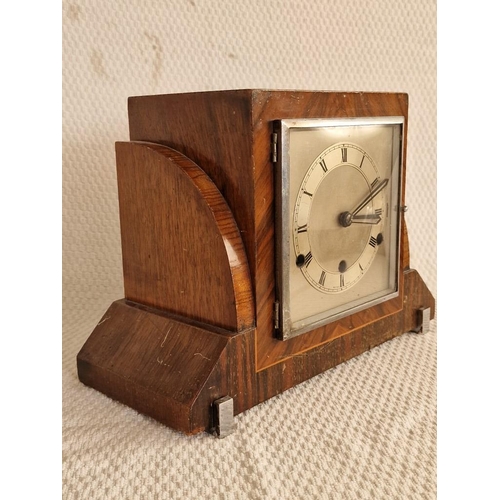 232 - Vintage Art Deco Style Wooden British Mantle Clock with Westminster Chime, Anvil 50741 Key Wound Mov... 