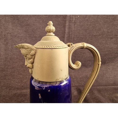 295 - Decorative Falstaff Cobalt Blue Colour Porcelain Claret Jug with Silver Plated Character Spout, Lid ... 